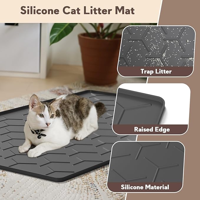 Cat Mat for Litter Box, Large 40" X 28" Cat Litter Mat XL, Waterproof Silicone Pad for Floor, Black