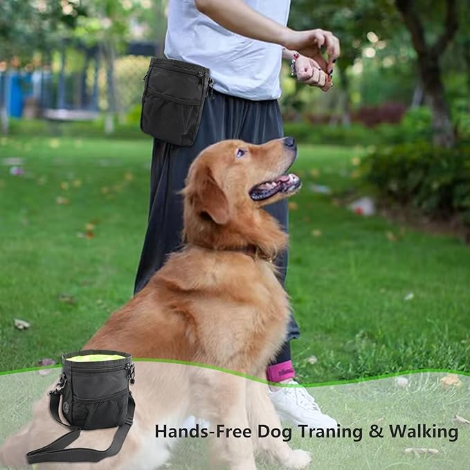 MGKSHADOW Dog Treat Pouch, Dog Clicker Training Kit, Dog Training Treat Pouch, Dog Treat Bag with Dog Clicker, Built-in Dog Poop Bag Dispenser (Black)