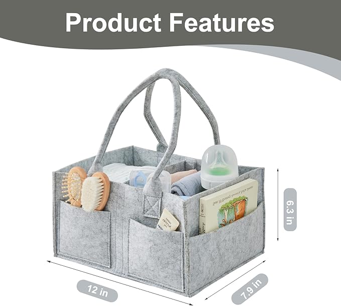 Upgraded Baby Diaper Caddy Organizer, Portable Nursery Storage Bin with Handle, Side Pockets Car Organizer for Diapers and Baby Wipes Essentials, Registry Gift Baskets (Small-Grey)
