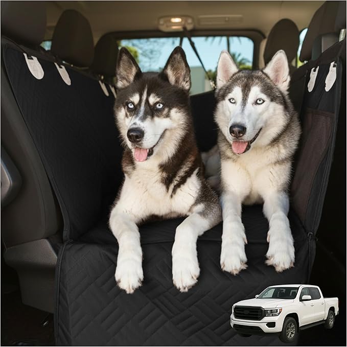 – Back Seat Pet Cover for Dogs, Premium Dog Hammock for Car with Hard Bottom | XL, Waterproof & Washable | Dog Car Seat Cover for Large | Fits Large SUV, Trucks (Black)
