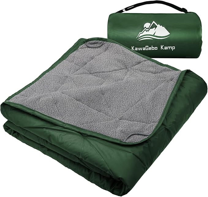 KawaGebo Kamp Outdoor Waterproof Blanket, Foldable Fleece Stadium Blanket for Outdoor Sports Event, Camping, Car, Pet, Picnics - Windproof, Wearable, Machine Washable 80" x 58" (Green)