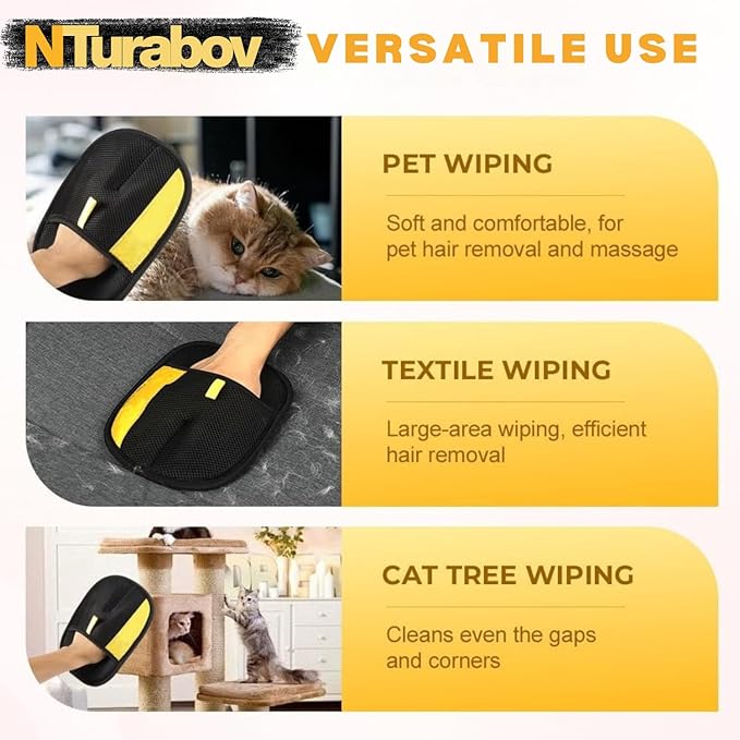 NTurabov Pet Hair Removal Glove for Cats and Dogs,Premium Upgraded Reusable Electrostatic Pet Hair Gloves, Brush Pet Hair Remover Tool for Clothing, Laundry, Couch, Carpet, Car Seat