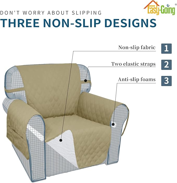 Easy-Going Waterproof Oversized Loveseat Covers Leakproof Couch Cover for 2 Cushion Couch Sofa Cover Washable Sofa Slipcover Non-Slip Furniture Protector with Pocket for Pets (Medium-XL, Sand)