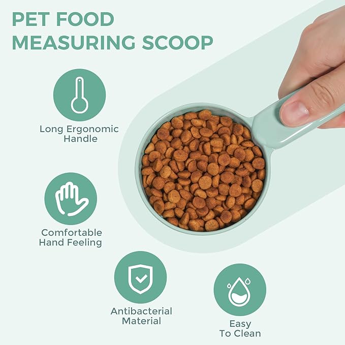MSBC Melamine Dog Food Scoop - 1 Cup Pet Measuring Cup, Comfortable Long Handle Scoop for Dog, Cat, Ferret and Rabbit Food, Dishwasher Safe (Light Green)
