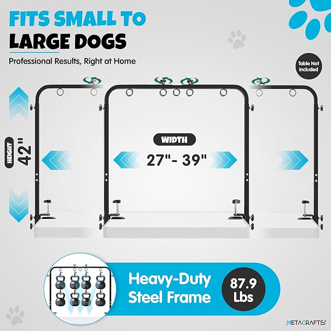 Dog Grooming Arm with Hammock – 42" Adjustable Dog Grooming Stand with Clamp for Table, Foldable Stainless Steel Grooming Arm with Dual Nooses, Ideal for Small and Large Dogs (Table Not Included)