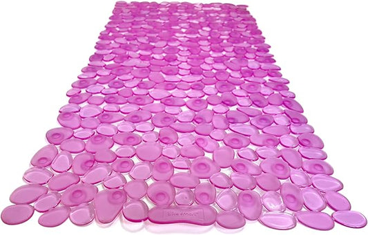 “Pebbles” Non-Slip Bathtub/Shower Mat 27.5”x14” Rectangular, Non-Toxic, Safe, Clean, Machine-Washable, Superior Grip & Drainage, Vinyl, for Smooth Floors ONLY, Transparent Pink