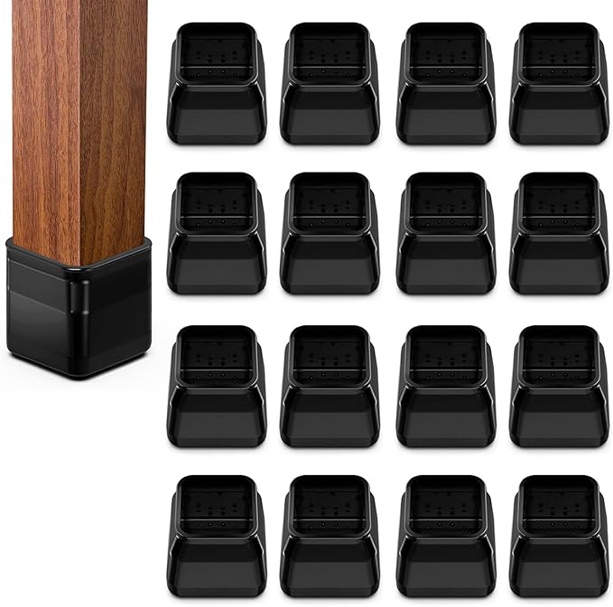 16pcs Square Chair Leg Floor Protectors, Felt Pads Chair Leg Protectors for Hardwood Floors, Silicone Furniture Feet Cups Covers Felt Pads, Prevents Scratches & Reduce Noise, Black, Small