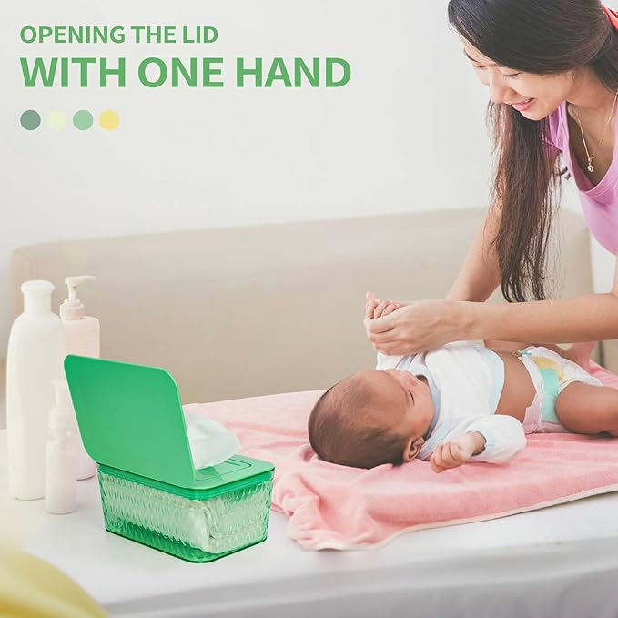 Whiidoom Wipes Dispenser, One-Handed Operation Wipe Holder for Baby & Adult, Seal-Designed Wipes Container for Bathroom Keep Diaper Wipes Fresh (Mint Green)