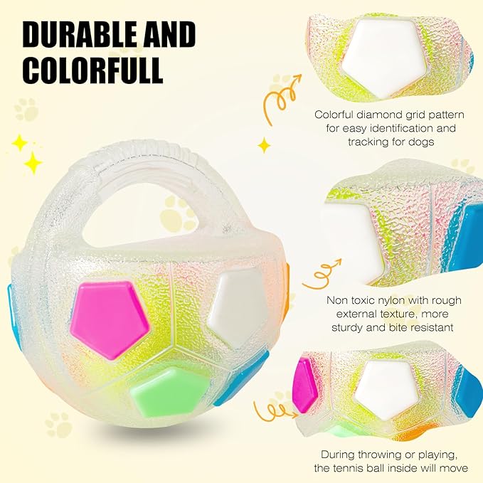 YOOGAO Pet Dog Toy Ball with Handle, Toss and Fetch Play, Interactive Ball for Dogs Playing, Squeaky Floating (Transparent)