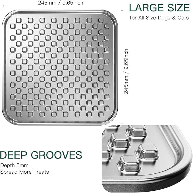 1Pack Stainless Steel Large Lick Mat for Dogs & Cats, Chew-Proof Slow Feeder, Anxiety Reducer, Whisker-Friendly for Cats, Non-Slip Heavy Duty Base, Raw Feeding Pad, Dishwasher Safe