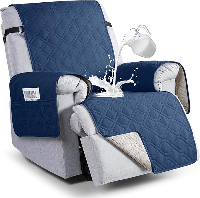 VANSOFY 100% Waterproof Recliner Chair Covers, Recliner Cover Non-Slip Dog Chair Cover Furniture Protector Washable Slipcover with Pocket, Elastic Straps for Pets, Dogs(Ocean Blue, 22")