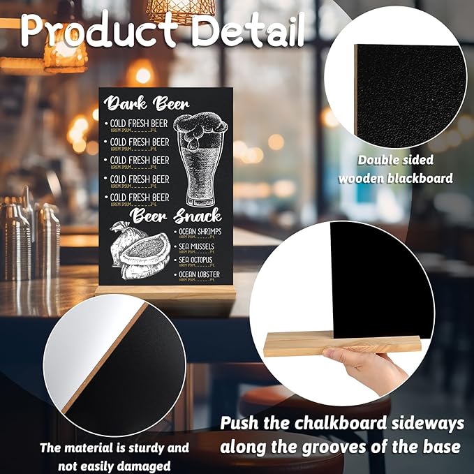 NEBURORA 1 Pack 8 x 12 Inches Tabletop Small Chalkboard Sign with Wood Base Reusable Double-Sided Message Boards Menu Chalkboard Stand for Kitchen Wedding Coffee Shop bar Restaurant