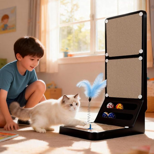 Cat Scratcher Cat Scratch Pad L Shape Wall Mounted Dual Use (Vert/Horiz) Kitten Bunifa Scratching Card Board Vertical Post with Ball Toys Feathers,Protecting Furniture Core is Replaceable Large Black