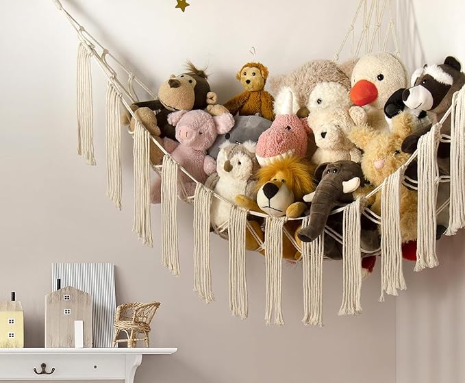 RelaxScene Stuffed Animal Hammock Corner Storage with LED Light - Plush Hammock Large Plushie Net - Stuffed Animal Holder Hanging Organizer - Teddy Bear Hammocks Room Decorations