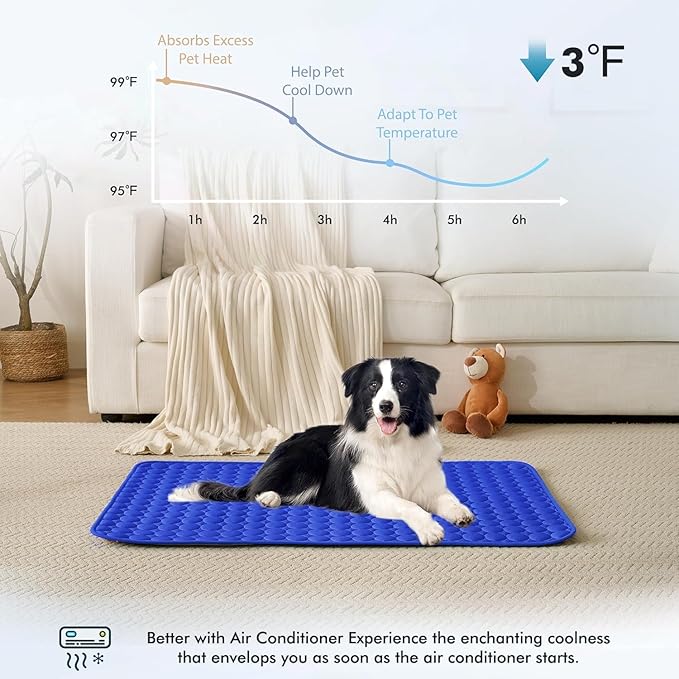 MICROCOSMOS Summer Cooling Mat & Sleeping Pad- Water Absorption Top, Materials Safe, Easy Carry, EZ Clean. Keep Cooling for Pets, Kids and Adults.(Dark Blue, 40" x 28")