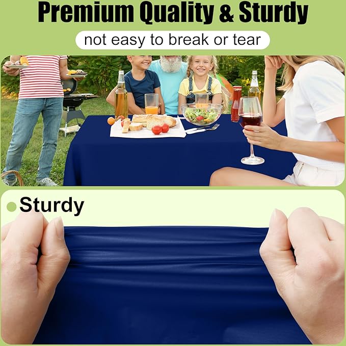 Smiry Disposable Table Cloth 12 Pack, 54 x 108 Inch Waterproof Plastic Tablecloth, Decorative Rectangle Table Covers for Party, Birthday, Picnic, Navy