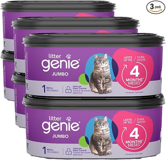 Litter Genie Refill Bags | Jumbo,56 Total ft | Up to 8 Months of Supply in 2 cartridges-| Ultimate Odor Control Cat Litter Bags,2 Count (Pack of 3)
