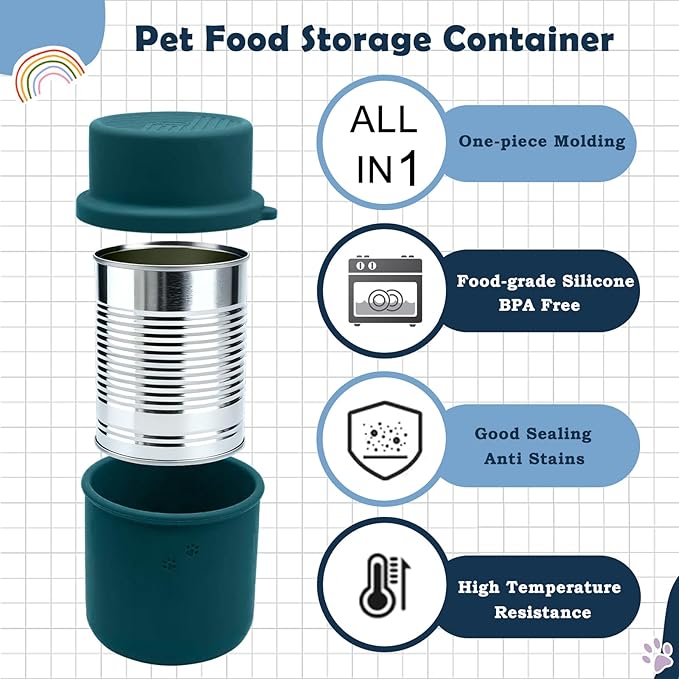 Original Canned Dog Food Storage Container | Silicone Can Cover Pet Food Sealer | BPA Free, Airtight, Dishwasher & Freezer Safe (2 Pcs Dark Blue)