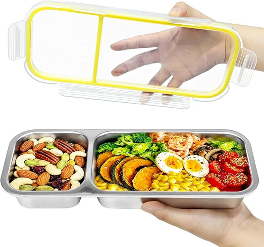 Stainless Steel Snack Containers with Lids, 2 Compartment Snackle Box Airtight Leakproof, Reusable Bento Box Food Storage Containers for Lunch Travel Picnics Office