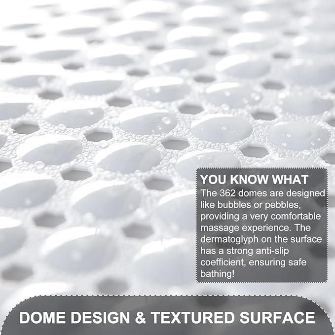 Bath Tub and Shower Mats, Non Slip 40 x 16 Inch Extra Large Bathtub Mat, Machine Washable Bathmat with Drain Holes, Suction Cups for Bathroom Floor, White