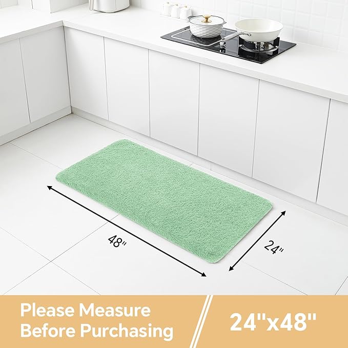 Light Green Bathroom Rugs 24"x48" – Long Plush Non-Slip Bath Mat, Absorbent & Washable Microfiber Runner Rug – Perfect for Tub, Sink, or Washroom