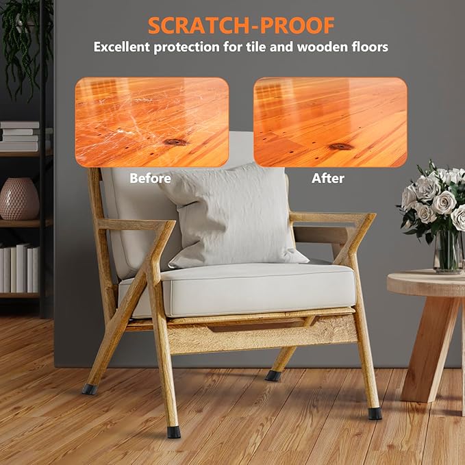 16pcs Round Chair Leg Floor Protectors, Felt Pads Chair Leg Protectors for Hardwood Floors, Silicone Furniture Feet Cups Covers Felt Pads, Prevents Scratches & Reduce Noise, Black, X-Small