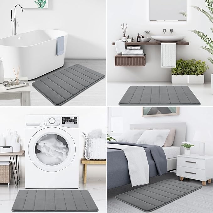 Buganda Memory Foam Bath Mat, 35.4" x 24", Ultra Soft and Non-Slip Bathroom Rugs, Water Absorbent and Machine Washable Bath Rug Runner for Bathroom, Shower, and Tub, Grey