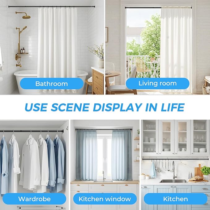 1pack Shower Curtain Rod 30-76 inch Black Tension Rod Shower rod Non Slip Adjustable Curtain Rods No Drilling Tension Curtain Rod Shower Rods for Bathroom Windows Closet