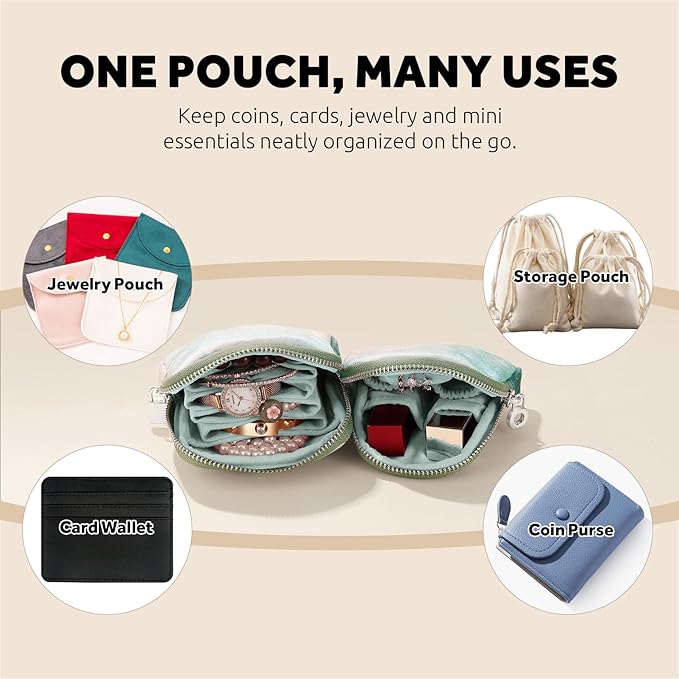 Small Travel Jewelry Case Set 2-in-1 Detachable Velvet Pouches, Portable Jewelry Organizer bag for Rings Earrings Bracelets, Gift Box for Women (Mint Green)