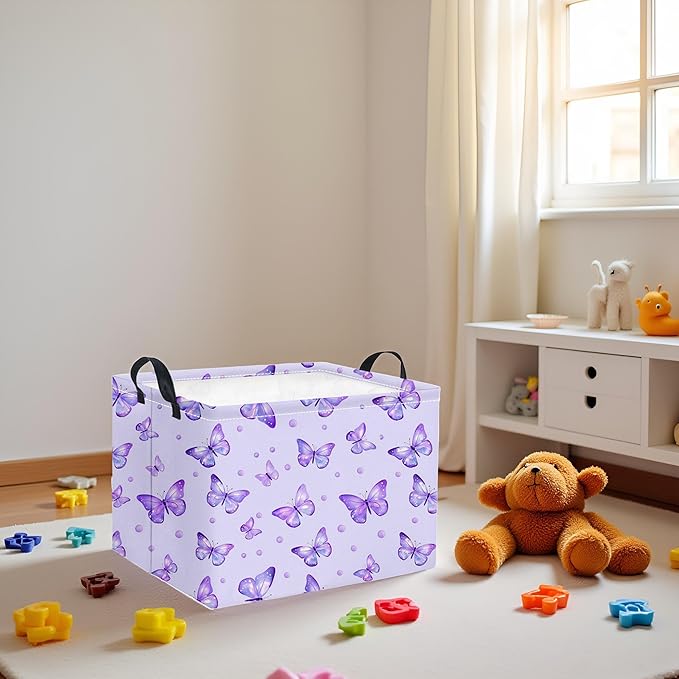 HIYAGON Rectangular Baby Girl Basket Kids Baby Storage Basket Toy Storage Bin Organizer Box Room Decor(Dot Butterfly)