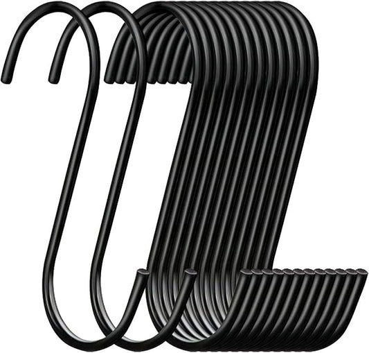 30 Pack 3.7 inch Length S Hooks Black Steel S Shaped Hooks for Hanging Jeans Pans Pots Plants Bags Towels Kitchen Closet Hooks Hanger, Fit The Rod Dia Less than1 inches
