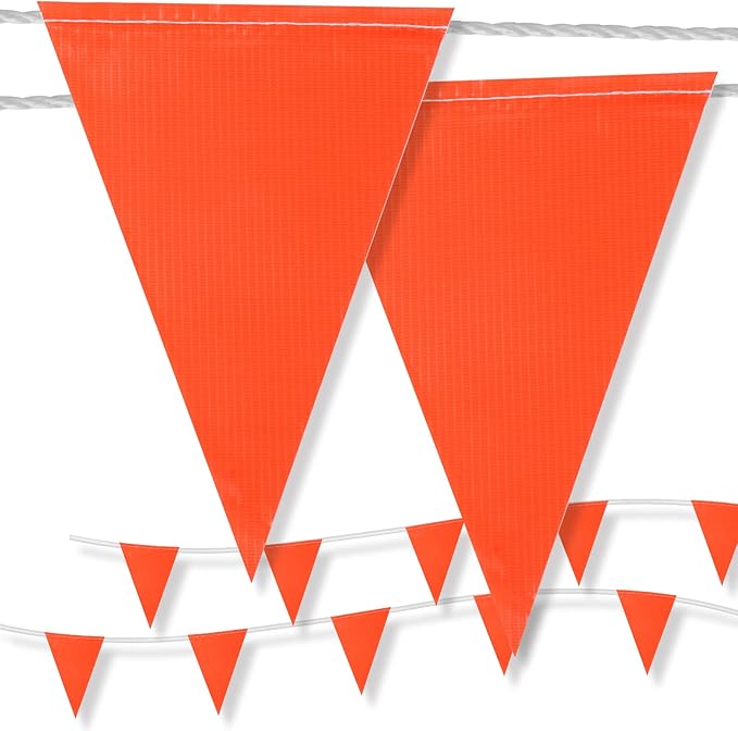 Pennant Safety Flags, Flagging Banner Warning Flags, Marking Flag on String for Parking Lot Events, Traffic Barrier Line, Yard Roof Perimeter, Boundary Construction Workplace 100ft 7x10inch
