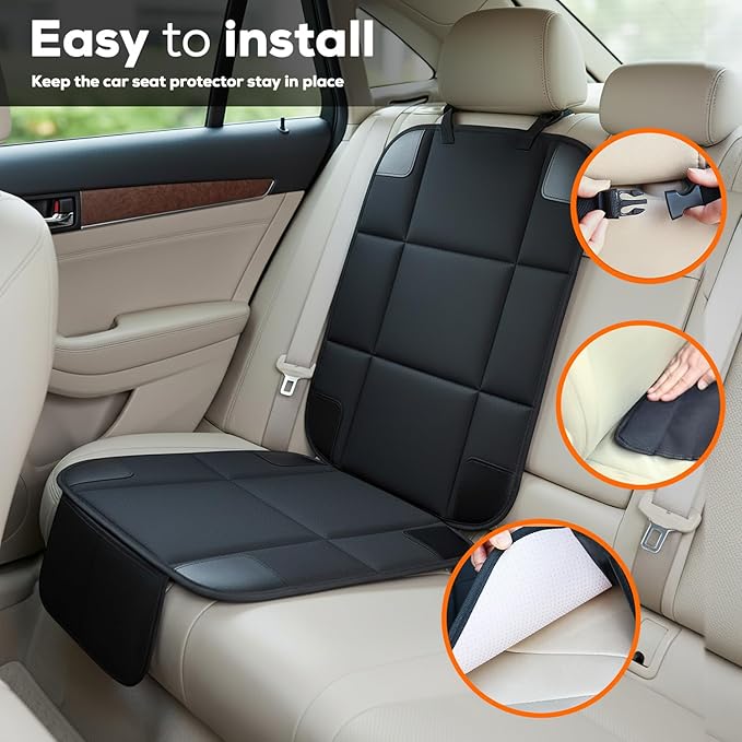 VLM Car Seat Protector for Child Baby Car Seat,600D Waterproof Car Seat Cover with Thick Padding, Non-Slip Backing and Mesh Storage Pockets