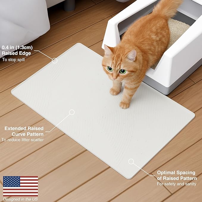 BANLYEO L Cat Litter Mat - 34x22 in, Water Proof, US Designed Kitty Litter Trapping Mat, Easy to Clean, Scatter Control, Odorless, Less Mess and Clean Floors, Pet Supplies for Indoor Cats, Beige Gray