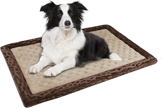 PAGGED Large Dog Crate Pad 36 inch Memory Foam Dog Kennel Bed Soft Flannel Washable Anti Slip Puppy Sleeping Mat,Brown