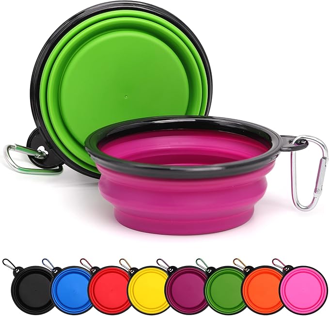 2 Pack Dog Bowl Pet Collapsible Bowls with Clasp Puppy Travel Bowl Portable Cats Water Food Dish for Walking Parking Outdoors Traveling