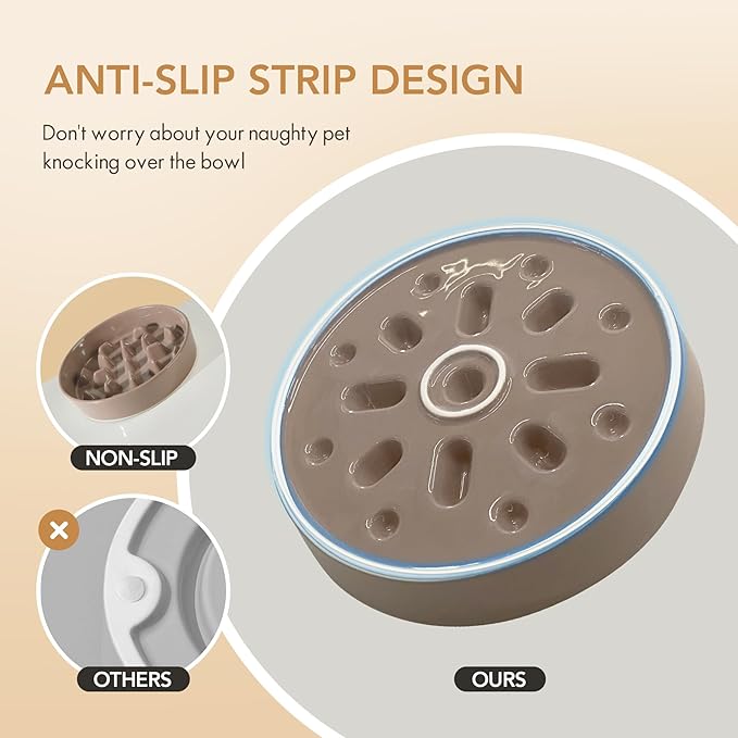 Ceramic 3.2 Cup Dog Bowl Slow Feeder, 9.5 inch Slow Pet Food Dish for Large Dog, Stop Bloat, Preventing Choking(Single Bowl, Brown Coffee)