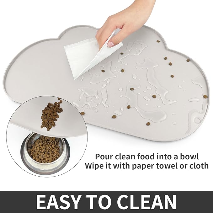 Ptlom Dog Food Mat Anti-Slip Dog Bowl Mats for Food and Water, Waterproof Pet Placemat Prevent Messy Spills to Floor, High-Lips Puppy Feeding Trays for Small Medium Large Dogs Cats, Silicone, Cream