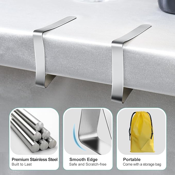 Tablecloth Clips & Clamps 12 Pack - Stainless Steel Table Cloth Holders for Outdoor Picnic, Restaurants, Weddings, Folding Tables