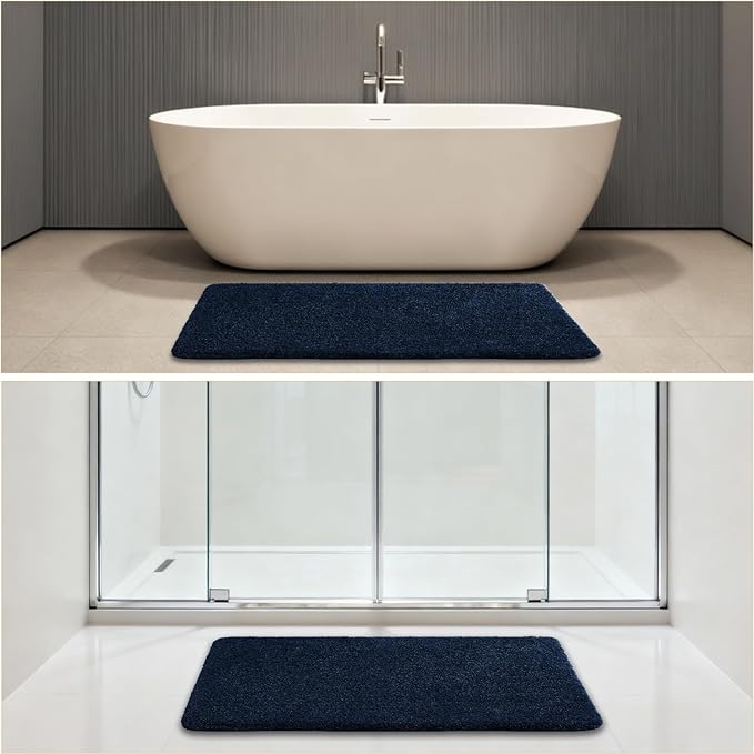 Navy Blue Bathroom Rugs 24"x48" – Long Plush Non-Slip Bath Mat, Absorbent & Washable Microfiber Runner Rug – Perfect for Tub, Sink, or Washroom
