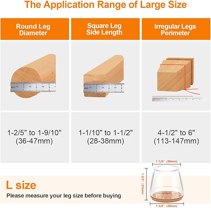 24Pcs Silicone Chair Leg Floor Protectors, Felt Furniture Pads for Hardwood Floors, Rubber Chair Leg Protectors for Hardwood Floors, Chair Leg Caps Chair Leg Covers for Wooden Floors(Clear, Large)