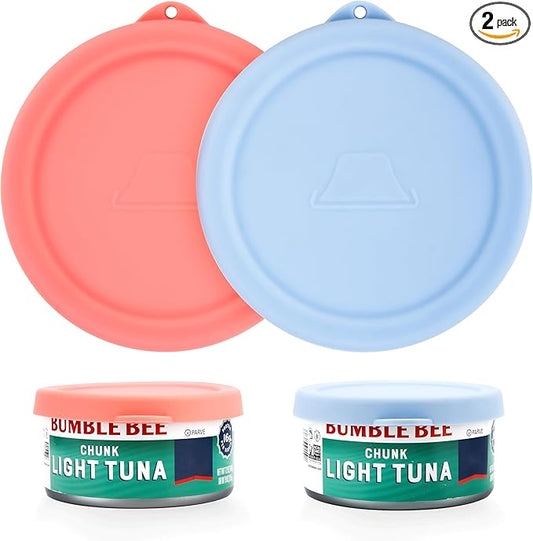 2PCs 4-inch/9.5cm Silicone Can Lids for Bumble Bee | StarKist | Chicken of the Sea 12oz Tuna Can, Can Covers for 4.0-inch Canned Goods, Food Storage Cover, Freezer&Dishwasher Safe (Cans NOT Included)