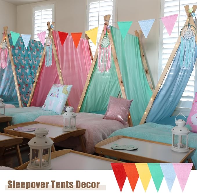 HESTYA 42 Pieces Colorful Pennant Banner Flag Multicolor Bunting Triangle Banner Pastel Pennants for Birthdays Easter School Carnival Garland Outdoor Events Party Hanging Decorations(Rainbow)