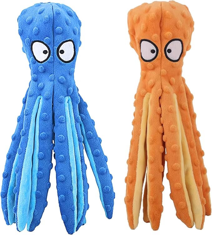 Octopus Dog Toy – Squeaky & Crinkle Plush – Durable No Stuffing Chew Toy for Small, Medium & Large Dogs – Interactive Pet-Safe Soft Toy for Tug, Fetch & Play – Blue– Tail Town