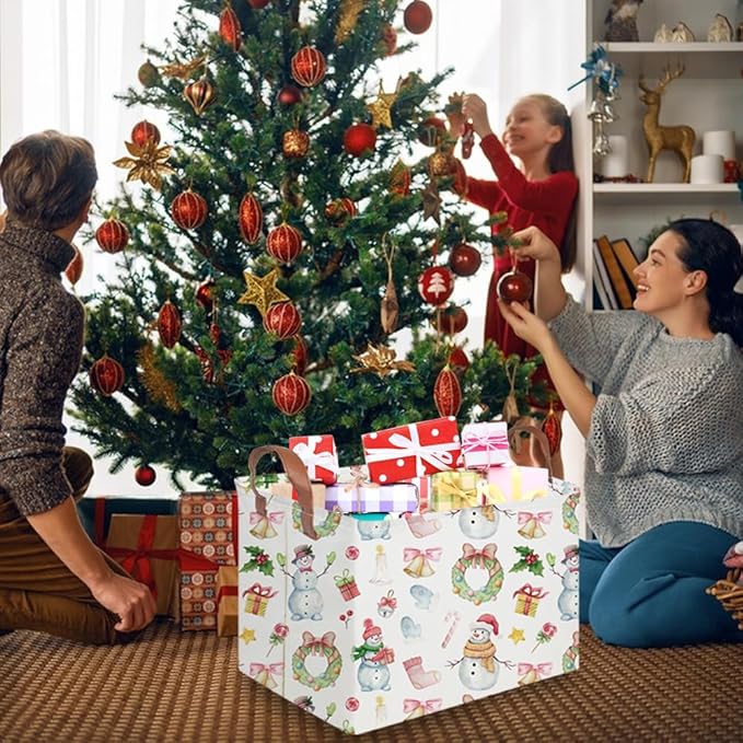 FXOCSHE Rectangular Christmas Basket,Waterproof and foldable Tree Basket Baby Storage Bin,kids room storage baskets,New Year decor,Boy and Girls Christmas Room Decor(Bell Christmas)