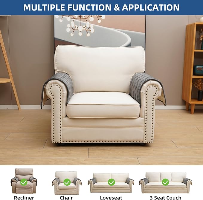 Eismodra Chair Arm Covers,Couch Arm Cover for Sofa Recliner Armchair Cats Dogs,Non Slip Armrest Arm Rest Slipcover Reclining Furniture Protectors (Dark Gray, Set of 2)