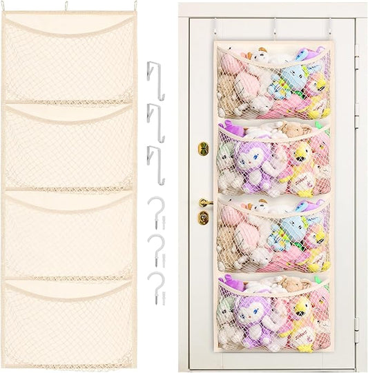 Wide Over The Door Stuffed Animal Storage, Cotton Toy Organizer for Plush Toys, Baby Supplies, Stuffed Animal Holder with 5 Large Pockets, Hanging Door Organizer for Nursery, Bedroom, Kids Room