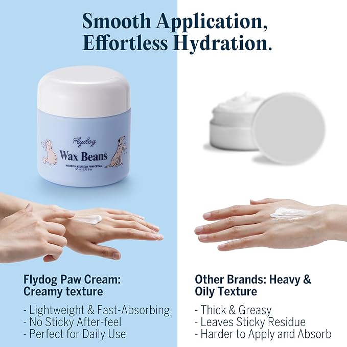 Flydog Lick-Safe Dog Paw & Nose Balm - All-Natural Wax Beans Fragrance-Free Dog Paw Cream with Avocado Oil, Not Greasy Pet Moisturizer & Soother for Dry, Cracked Snout & Pads(50ml)