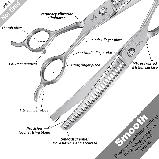 High-end Professional Dog Grooming Curved Thinning Scissors Teeth Blending Shears Pet Texturizing Thinner Blender Shears 7 Inch Extremely Very Sharp Made Of Stainless Steel Alloy For Dog Cat Groomer