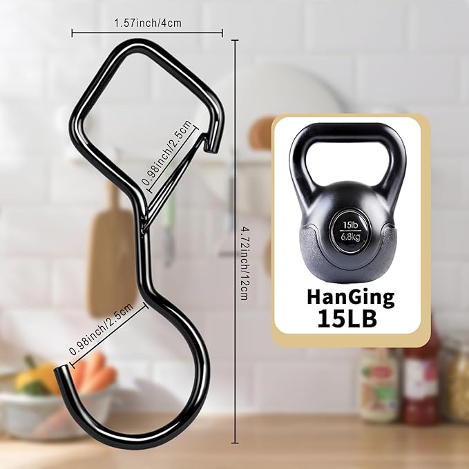 Heavy Duty S Hooks for Hanging with Lock, 4.72 Inch Metal Screw Hooks for Plants, Kitchen Utensils, Bags, Towels, and Outdoor Storage, Plant Hangers and Hanging Hooks (Black, 10 pcs)